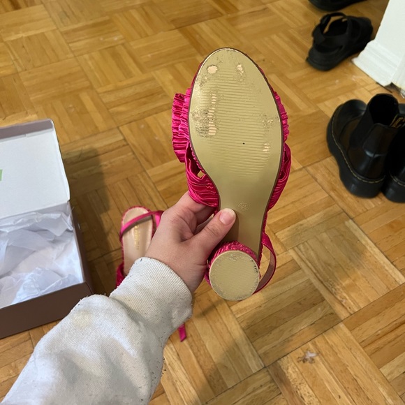 Satin Block Heeled with Ankle Strap (WORN ONCE!) - Picture 4 of 8